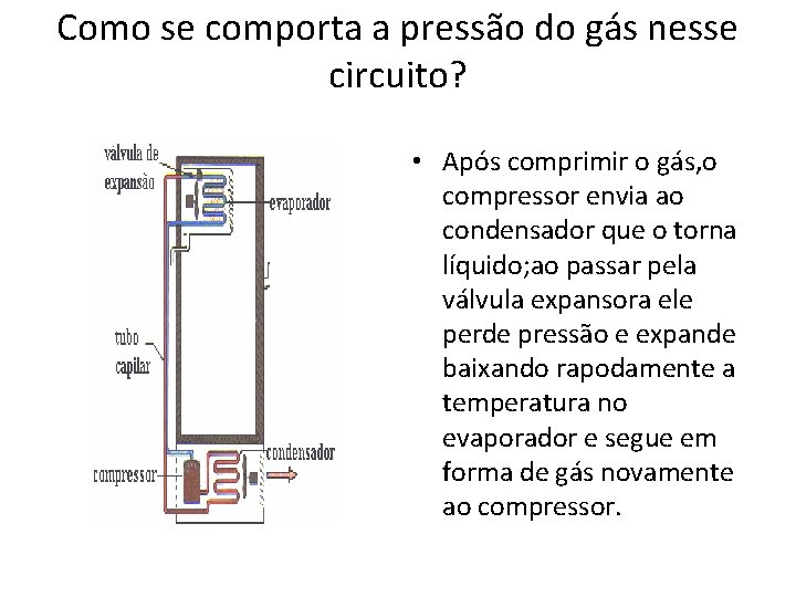 Como se comporta a pressão do gás nesse circuito? • Após comprimir o gás,