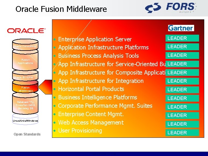 Oracle Fusion Middleware Oracle Consulting Fusion Applications Oracle BI / EPM Fusion Middleware Database