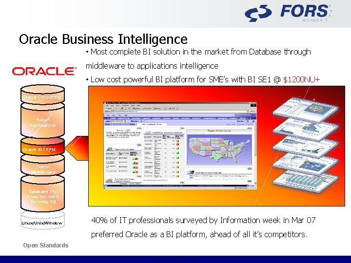 Oracle Business Intelligence • Most complete BI solution in the market from Database through