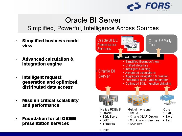 Oracle BI Server Simplified, Powerful, Intelligence Across Sources • Simplified business model view •