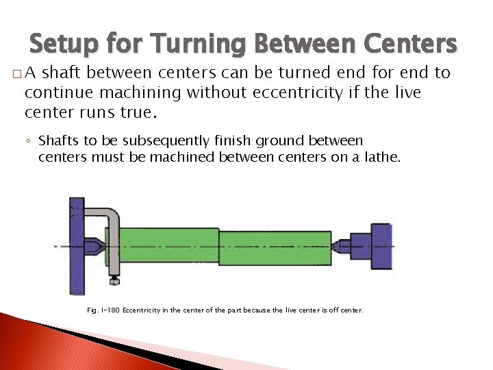 TURNING BETWEEN CENTERS Setup for Turning Between Centers �A shaft between centers can be