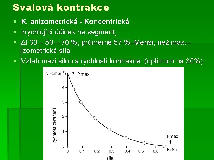 Svalová kontrakce § § § K. anizometrická - Koncentrická zrychlující účinek na segment, Δl