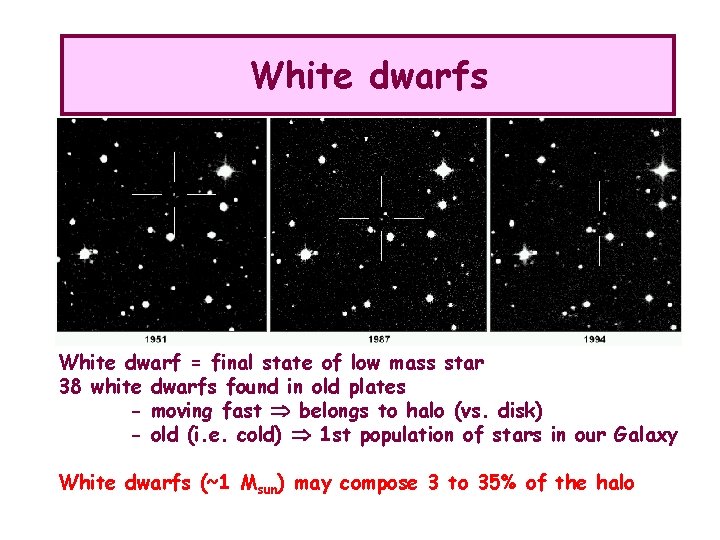 White dwarfs White dwarf = final state of low mass star 38 white dwarfs