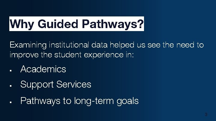 Why Guided Pathways? Examining institutional data helped us see the need to improve the