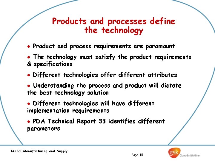 Products and processes define the technology l Product and process requirements are paramount The