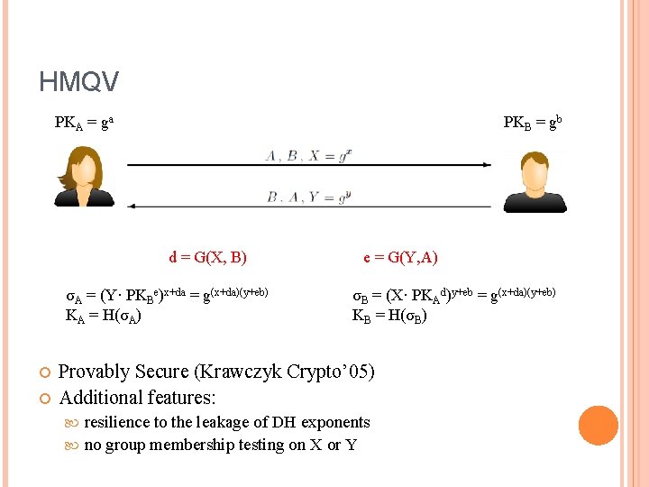 HMQV PKA = ga PKB = gb d = G(X, B) σA = (Y·