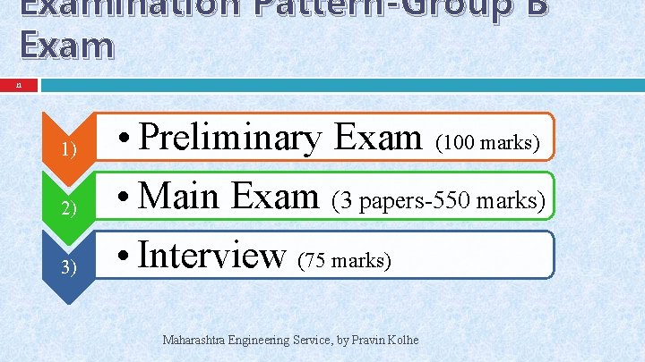 Examination Pattern-Group B Exam 21 1) 2) 3) • Preliminary Exam (100 marks) •