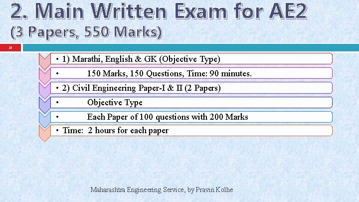 2. Main Written Exam for AE 2 (3 Papers, 550 Marks) 23 • 1)