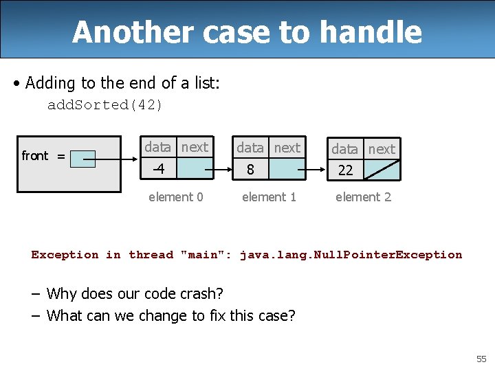 Another case to handle • Adding to the end of a list: add. Sorted(42) Another case to handle • Adding to the end of a list: add. Sorted(42)
