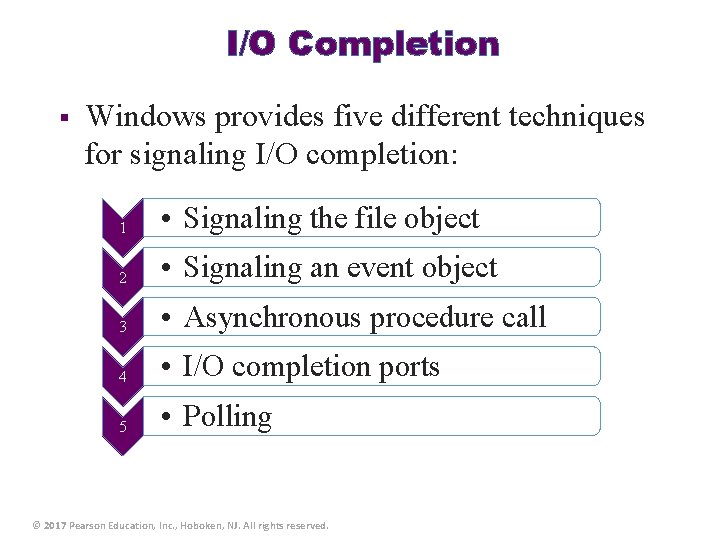 I/O Completion § Windows provides five different techniques for signaling I/O completion: 1 •