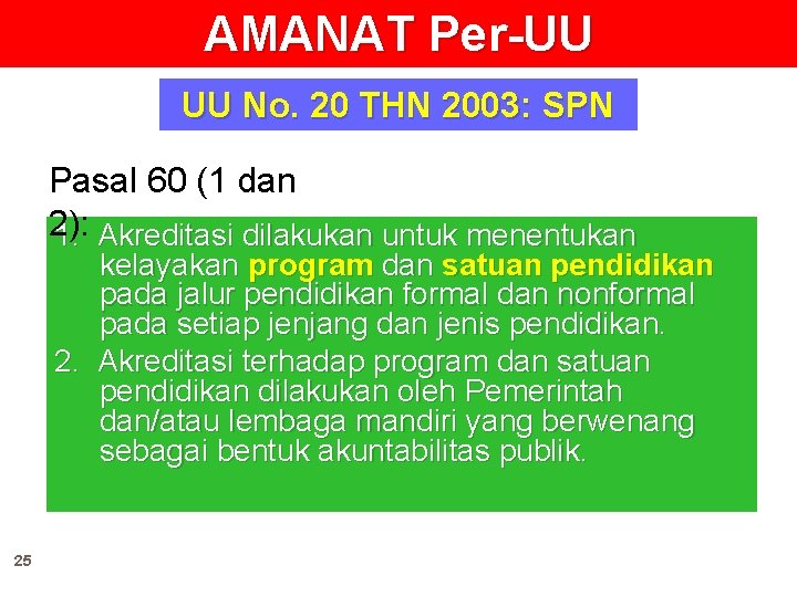 AMANAT Per-UU UU No. 20 THN 2003: SPN Pasal 60 (1 dan 2): 1.