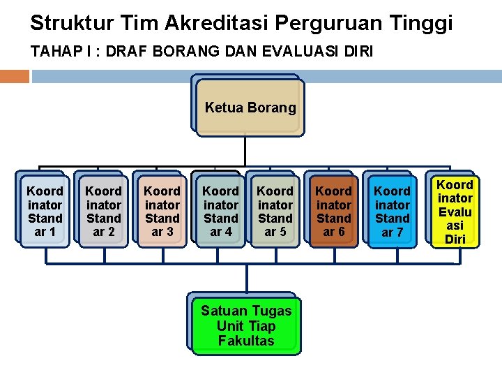 Struktur Tim Akreditasi Perguruan Tinggi TAHAP I : DRAF BORANG DAN EVALUASI DIRI Ketua