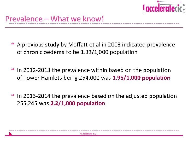 Prevalence – What we know! A previous study by Moffatt et al in 2003