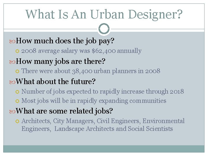 What Is An Urban Designer? How much does the job pay? 2008 average salary