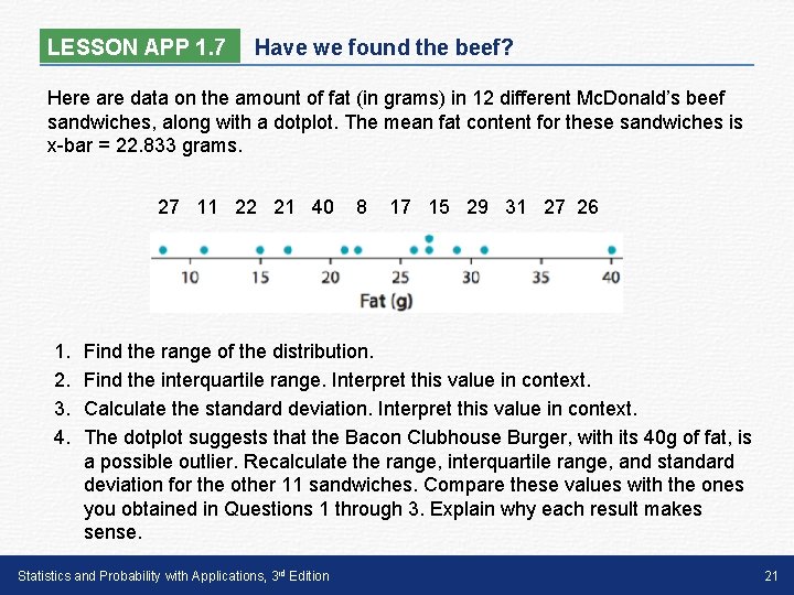 LESSON APP 1. 7 Have we found the beef? Here are data on the LESSON APP 1. 7 Have we found the beef? Here are data on the