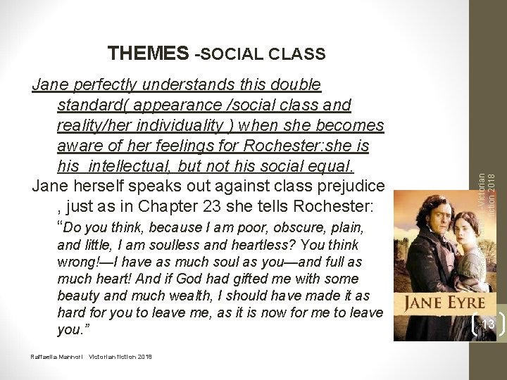 Jane perfectly understands this double standard( appearance /social class and reality/her individuality ) when