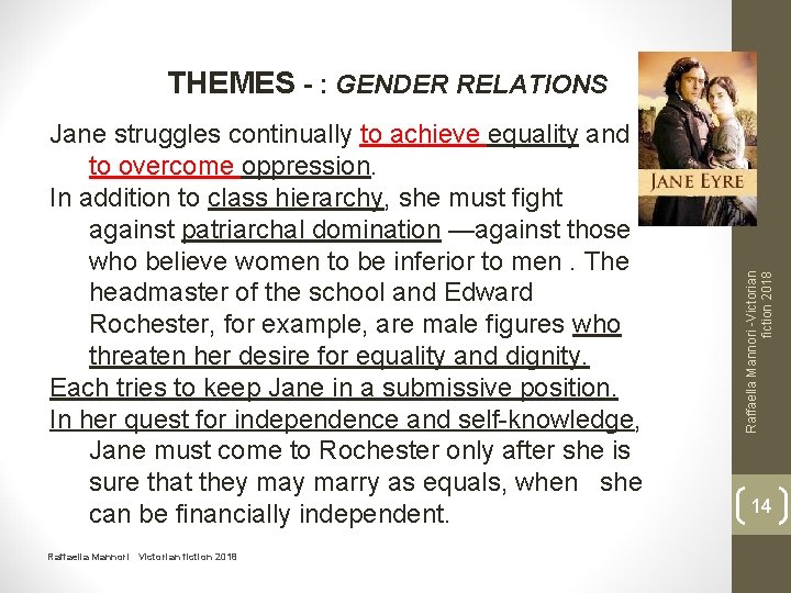 Jane struggles continually to achieve equality and to overcome oppression. In addition to class
