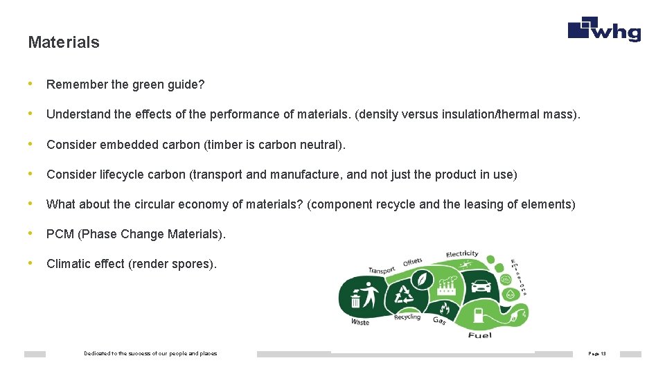 Materials • Remember the green guide? • Understand the effects of the performance of