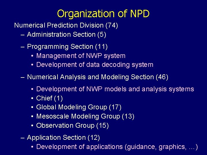 Organization of NPD Numerical Prediction Division (74) – Administration Section (5) – Programming Section