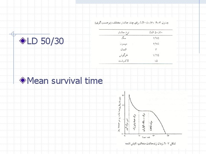 LD 50/30 Mean survival time 