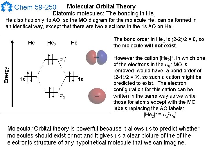 Molecular Orbital Theory Diatomic molecules: The bonding in He 2 Chem 59 -250 He