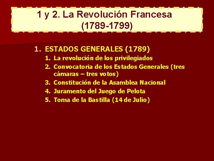 1 y 2. La Revolución Francesa (1789 -1799) 1. ESTADOS GENERALES (1789) 1. La