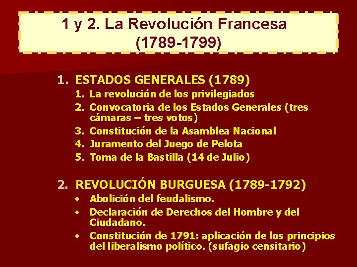 1 y 2. La Revolución Francesa (1789 -1799) 1. ESTADOS GENERALES (1789) 1. La