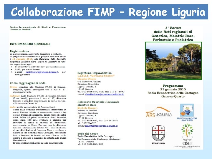 Collaborazione FIMP – Regione Liguria Collaborazione FIMP – Regione Liguria