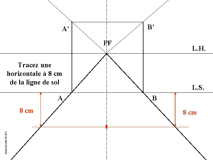 B’ A’ PF L. H. Tracez une horizontale à 8 cm de la ligne