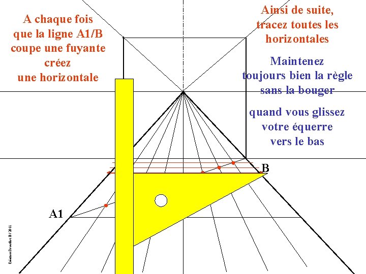 A chaque fois que la ligne A 1/B coupe une fuyante créez une horizontale