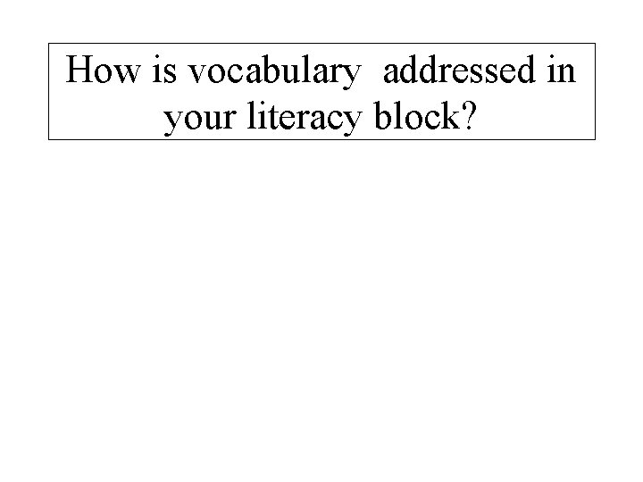 How is vocabulary addressed in your literacy block? 