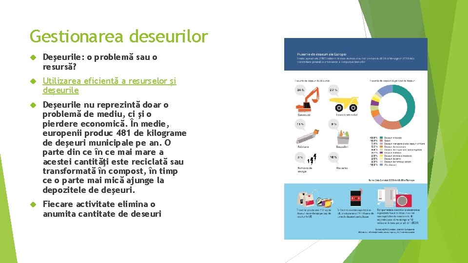 Gestionarea deseurilor Deşeurile: o problemă sau o resursă? Utilizarea eficientă a resurselor și deșeurile