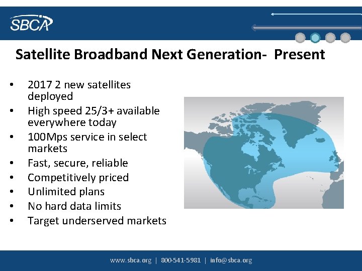 Satellite Broadband Next Generation- Present • • 2017 2 new satellites deployed High speed
