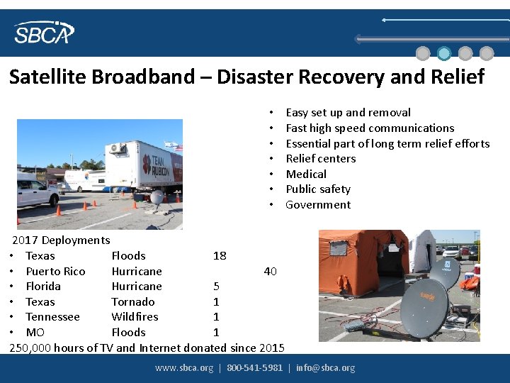 Satellite Broadband – Disaster Recovery and Relief • • Easy set up and removal