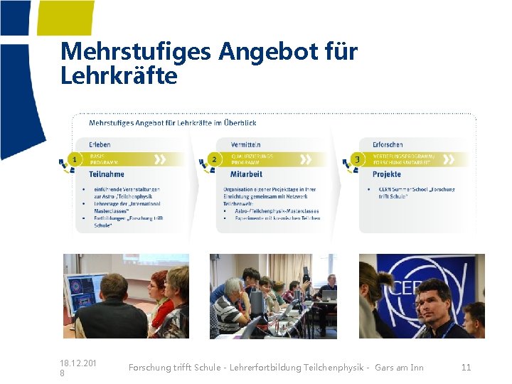 Mehrstufiges Angebot für Lehrkräfte 18. 12. 201 8 Forschung trifft Schule - Lehrerfortbildung Teilchenphysik