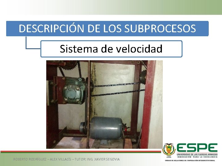 DESCRIPCIÓN DE LOS SUBPROCESOS Sistema de velocidad ROBERTO RODRÍGUEZ – ALEX VILLACÍS – TUTOR: