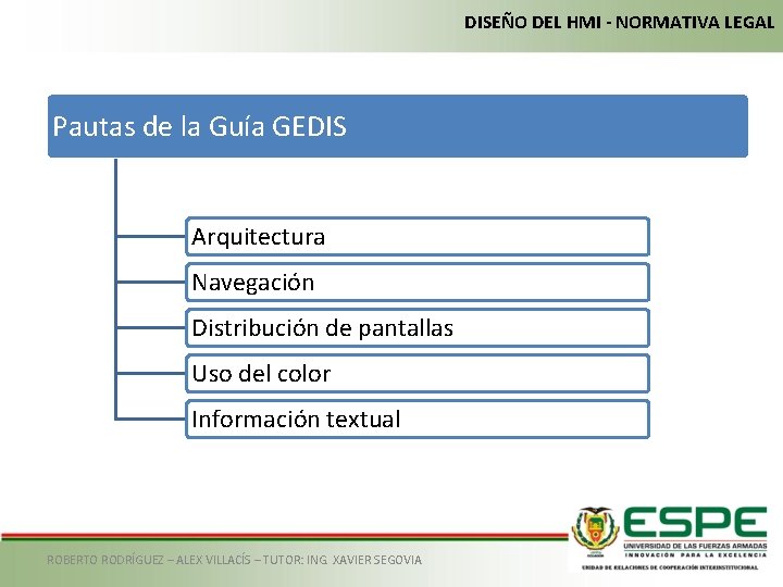 DISEÑO DEL HMI - NORMATIVA LEGAL Pautas de la Guía GEDIS Arquitectura Navegación Distribución