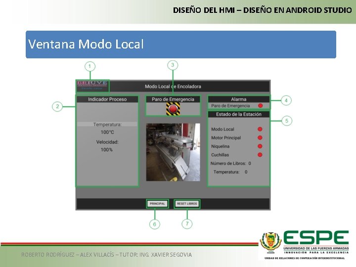 DISEÑO DEL HMI – DISEÑO EN ANDROID STUDIO Ventana Modo Local ROBERTO RODRÍGUEZ –