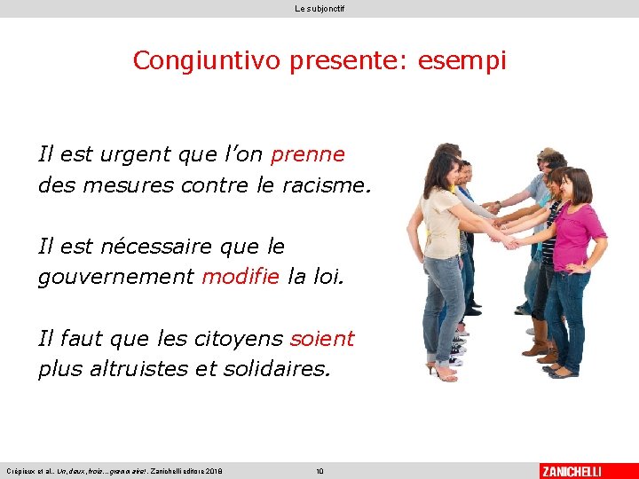 Le subjonctif Congiuntivo presente: esempi Il est urgent que l’on prenne des mesures contre