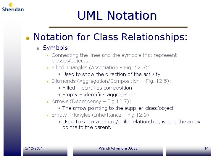 UML Notation for Class Relationships: Symbols: Connecting the lines and the symbols that represent UML Notation for Class Relationships: Symbols: Connecting the lines and the symbols that represent