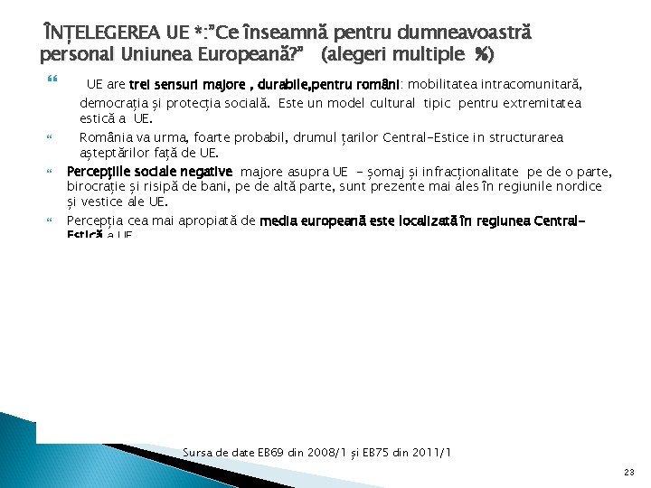 ÎNȚELEGEREA UE *: ”Ce înseamnă pentru dumneavoastră personal Uniunea Europeană? ” (alegeri multiple %) ÎNȚELEGEREA UE *: ”Ce înseamnă pentru dumneavoastră personal Uniunea Europeană? ” (alegeri multiple %)