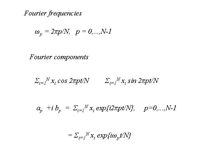 Fourier frequencies ωp = 2πp/N, p = 0, . . . , N-1 Fourier