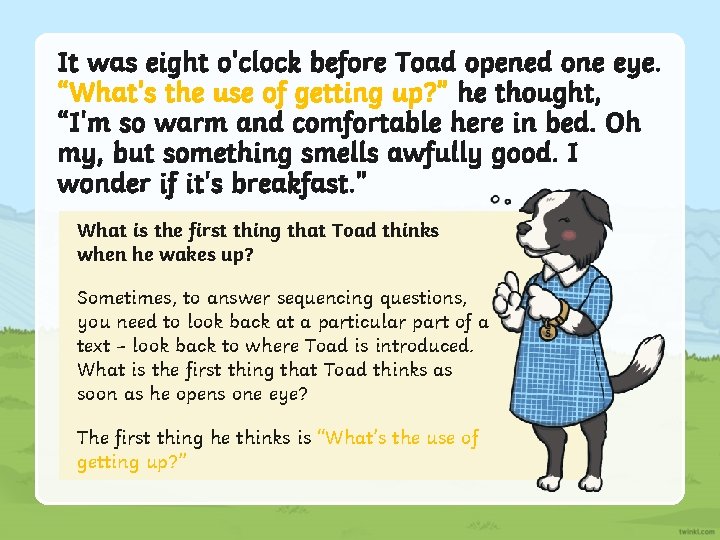 It was eight o'clock before Toad opened one eye. “What's the use of getting It was eight o'clock before Toad opened one eye. “What's the use of getting