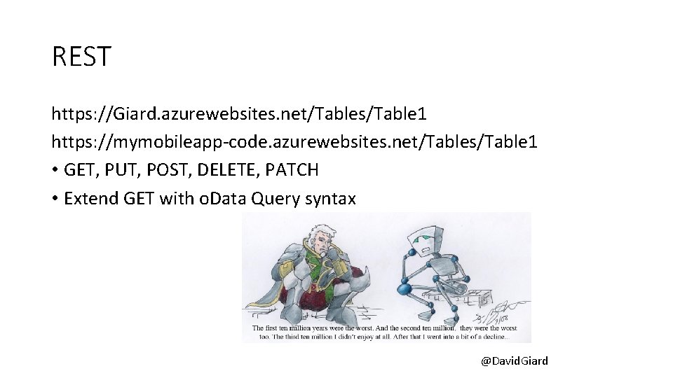 REST https: //Giard. azurewebsites. net/Tables/Table 1 https: //mymobileapp-code. azurewebsites. net/Tables/Table 1 • GET, PUT, REST https: //Giard. azurewebsites. net/Tables/Table 1 https: //mymobileapp-code. azurewebsites. net/Tables/Table 1 • GET, PUT,