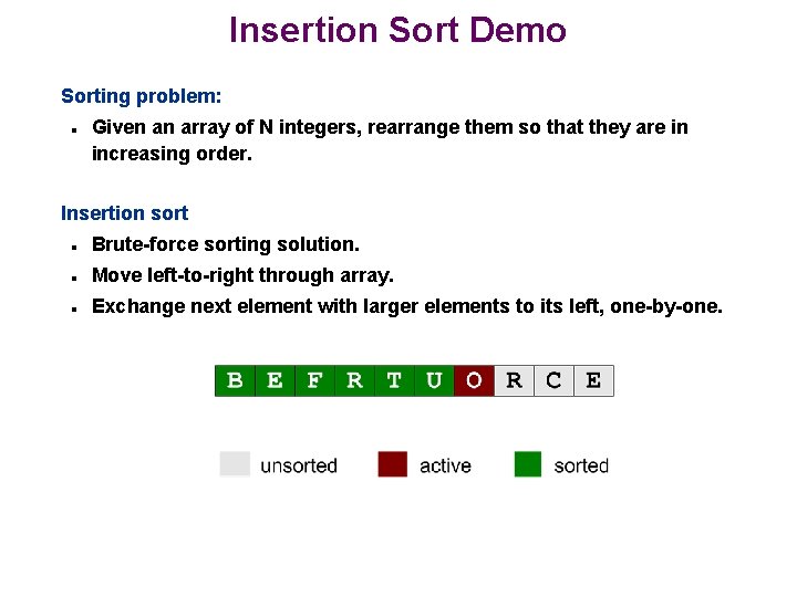 Insertion Sort Demo Sorting problem: n Given an array of N integers, rearrange them