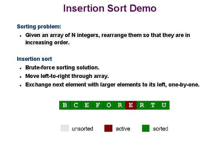 Insertion Sort Demo Sorting problem: n Given an array of N integers, rearrange them