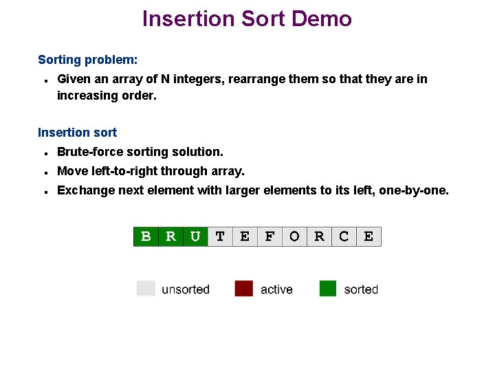 Insertion Sort Demo Sorting problem: n Given an array of N integers, rearrange them