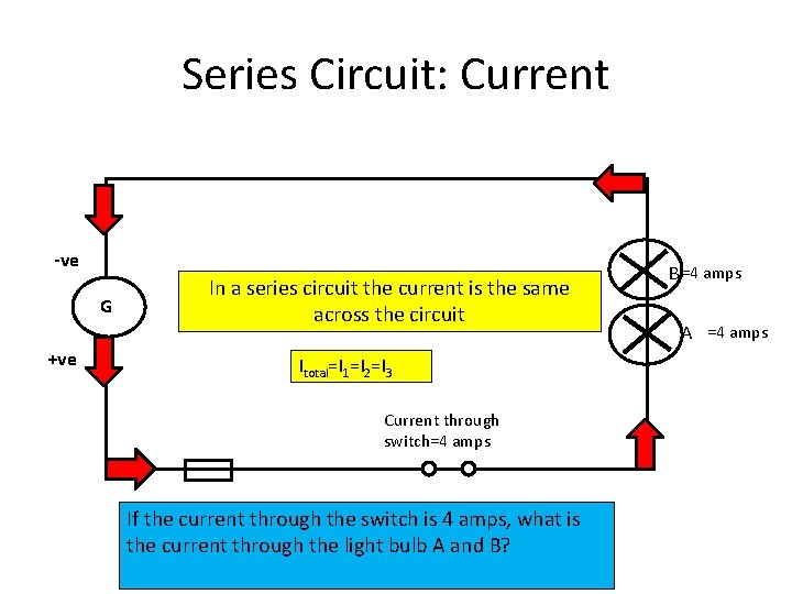 Series Circuit: Current -ve G +ve In a series circuit the current is the