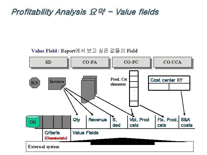 Profitability Analysis 요약 - Value fields Value Field : Report에서 보고 싶은 값들의 Field