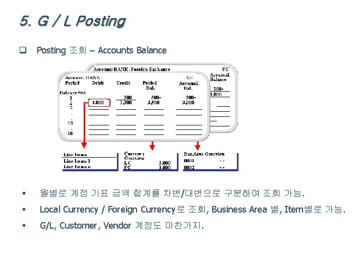 5. G / L Posting q Posting 조회 – Accounts Balance § 월별로 계정
